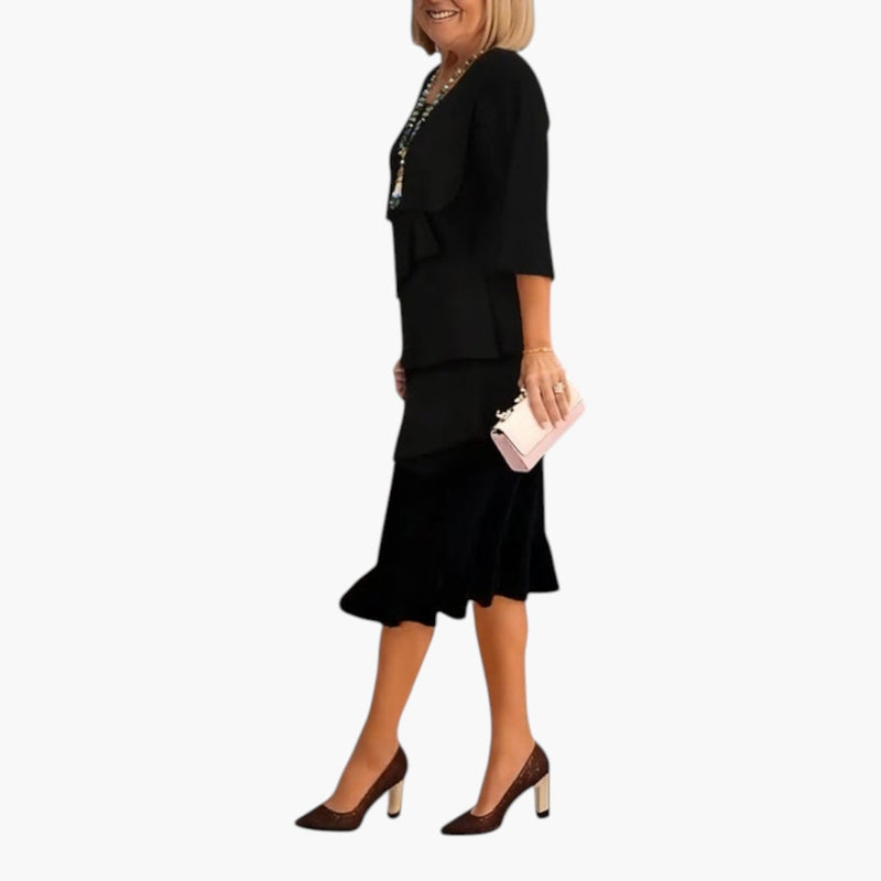 Vestido midi para mujer con mangas abiertas y volantes
