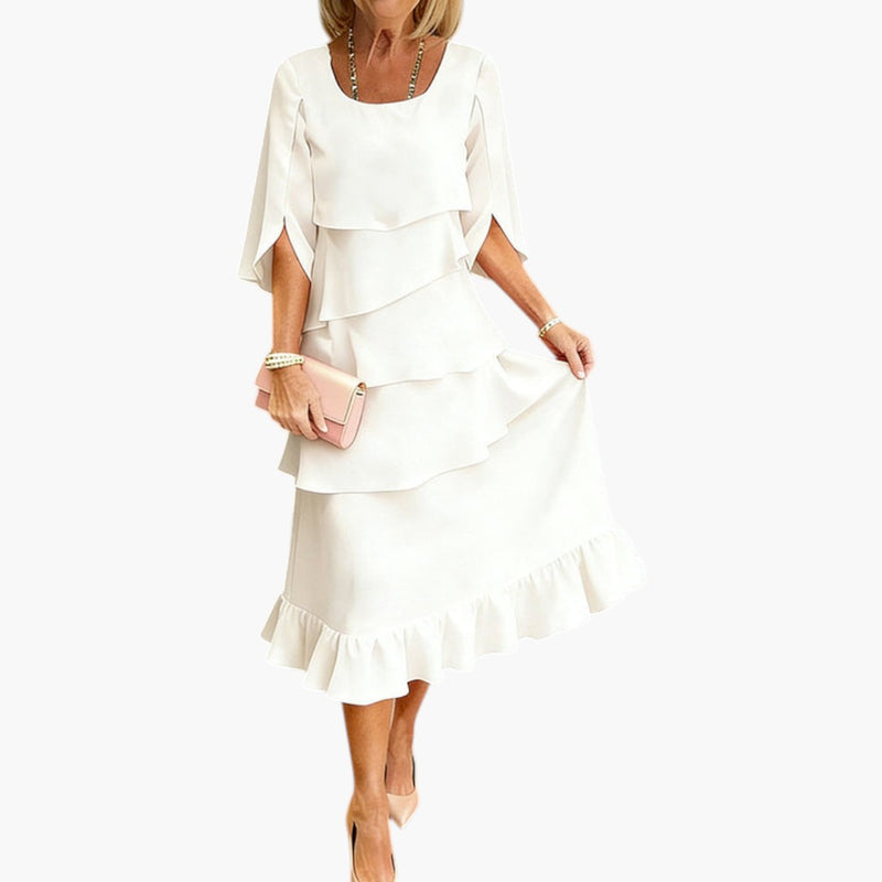 Vestido midi para mujer con mangas abiertas y volantes