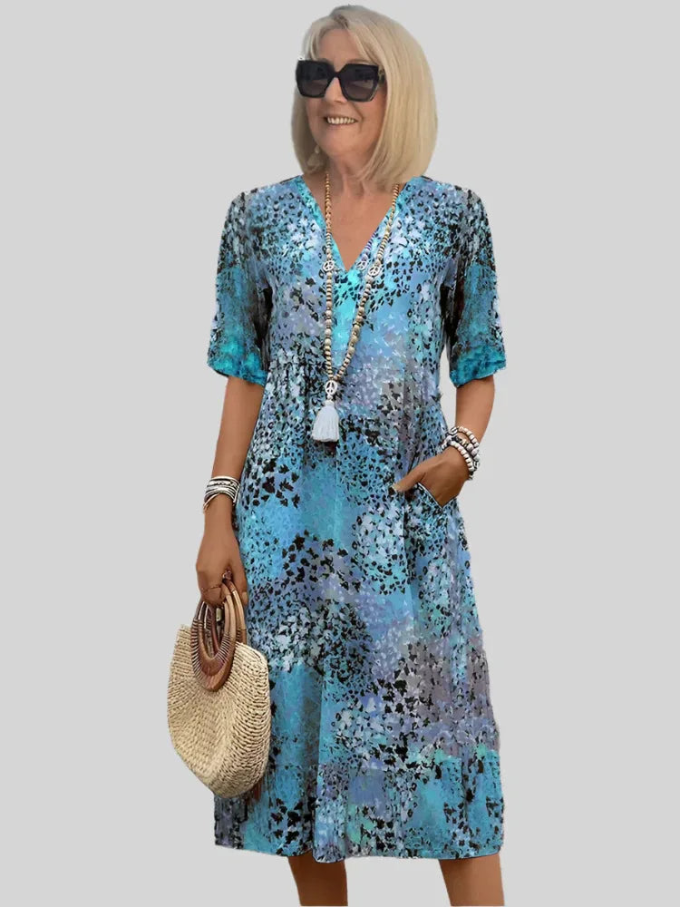 Vestido midi para mujer de corte en A con escote en V