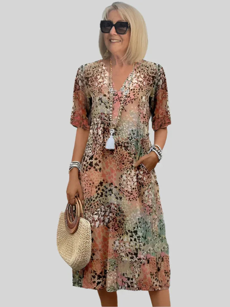 Vestido midi para mujer de corte en A con escote en V