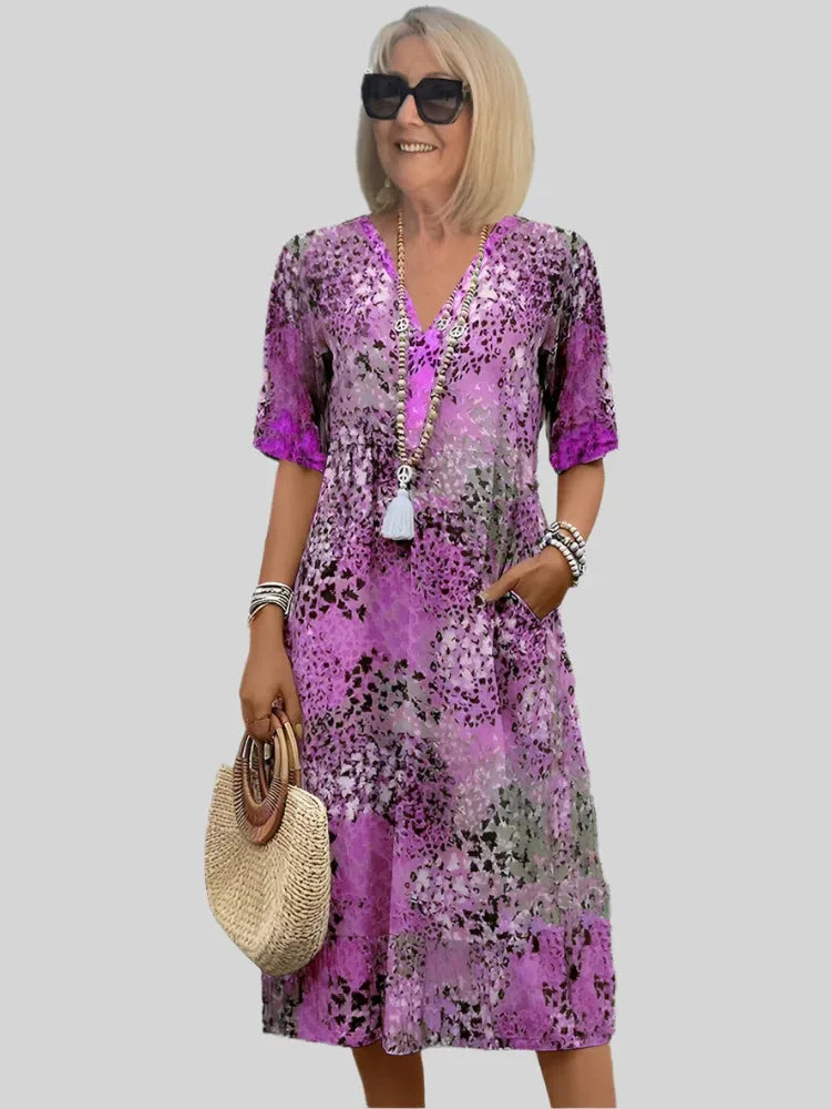 Vestido midi para mujer de corte en A con escote en V