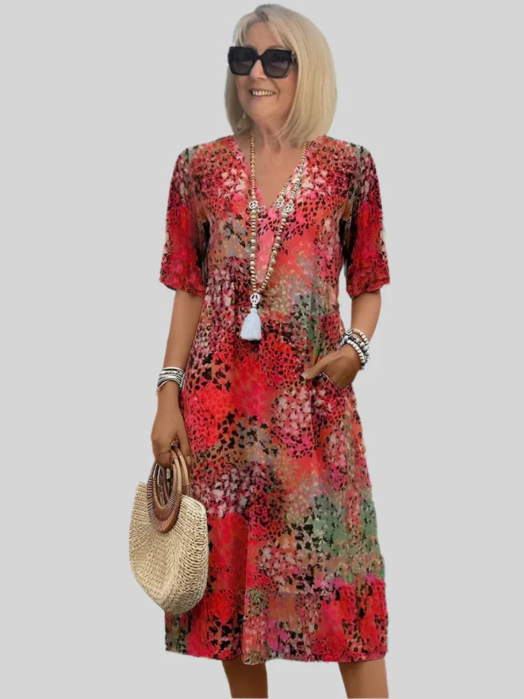 Vestido midi para mujer de corte en A con escote en V