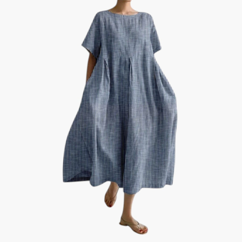Vestido midi para mujer de manga corta y bolsillos laterales
