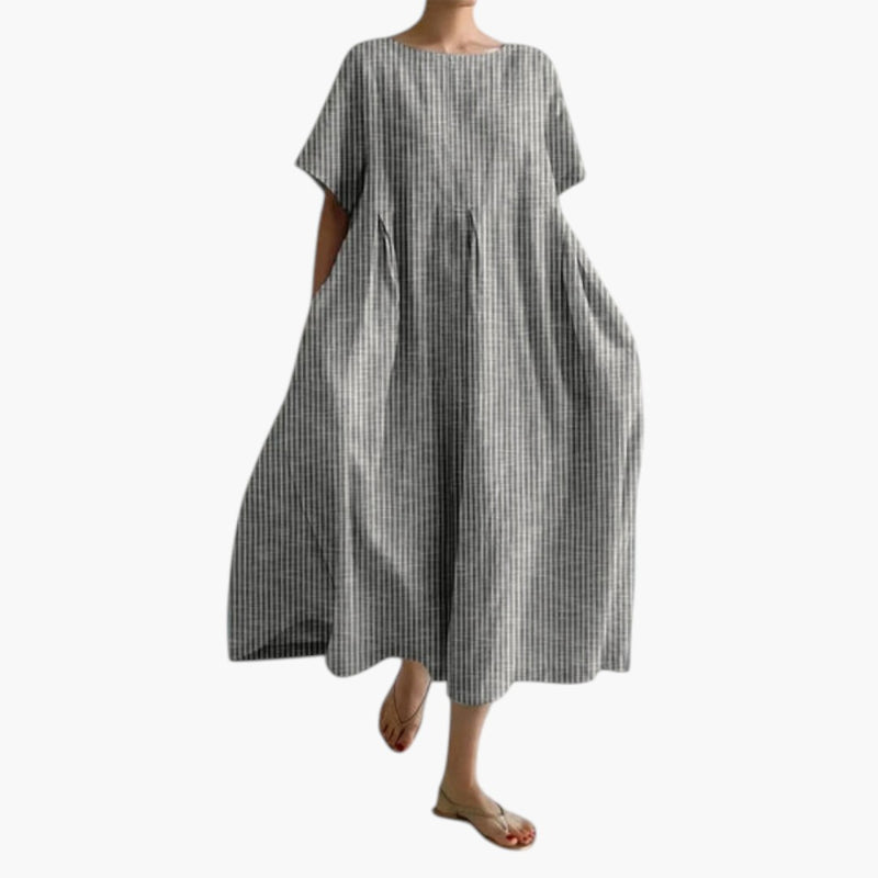 Vestido midi para mujer de manga corta y bolsillos laterales