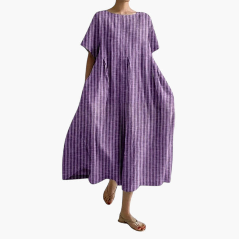 Vestido midi para mujer de manga corta y bolsillos laterales