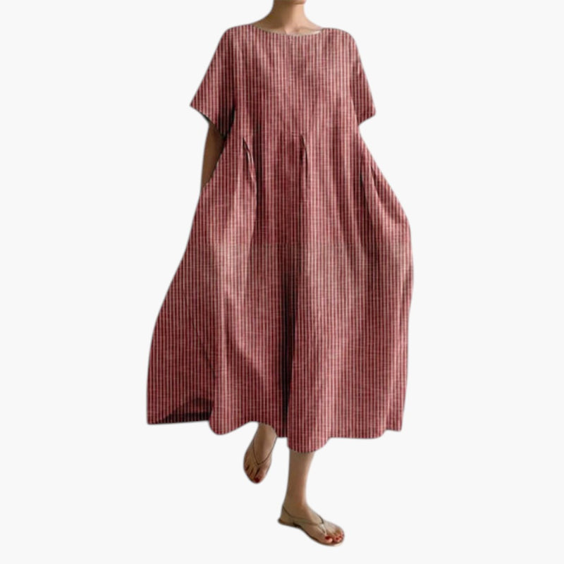Vestido midi para mujer de manga corta y bolsillos laterales