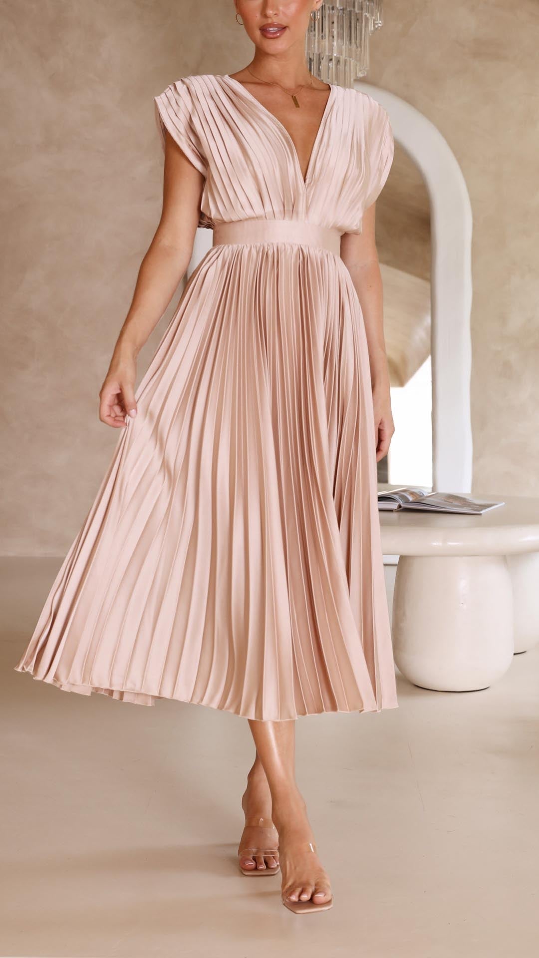 Vestido midi para mujer en corte A con cuello en V
