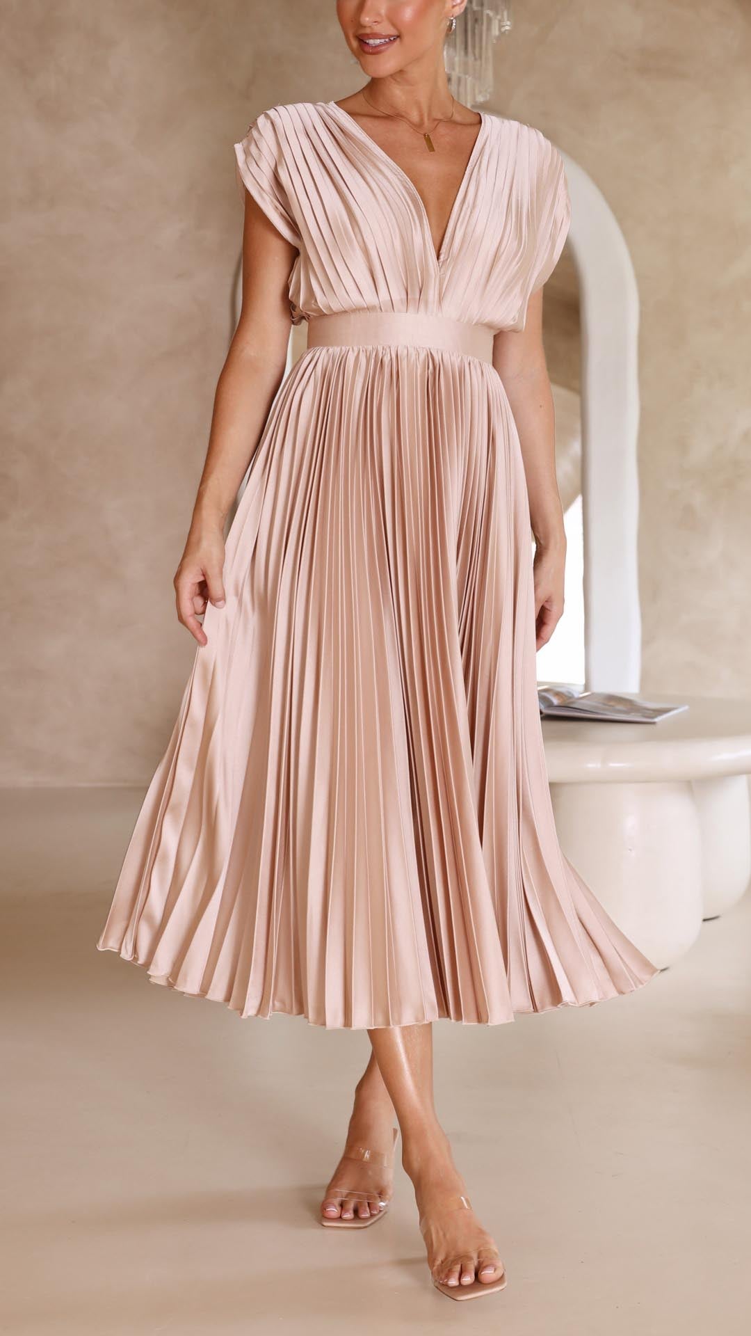 Vestido midi para mujer en corte A con cuello en V