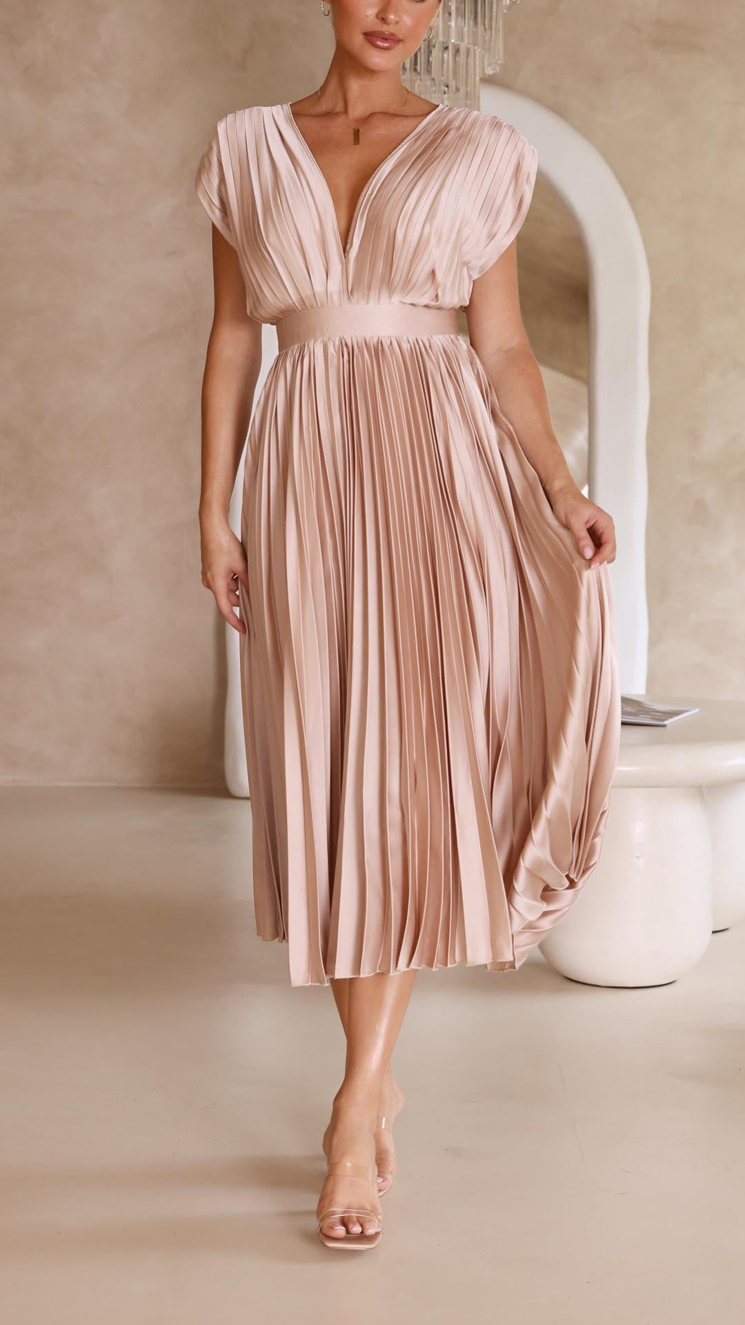 Vestido midi para mujer en corte A con cuello en V