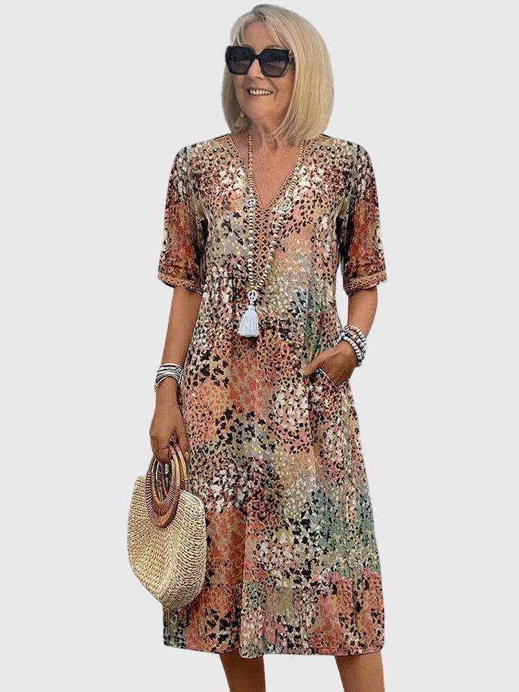 Vestido midi para mujer en corte A con escote en V