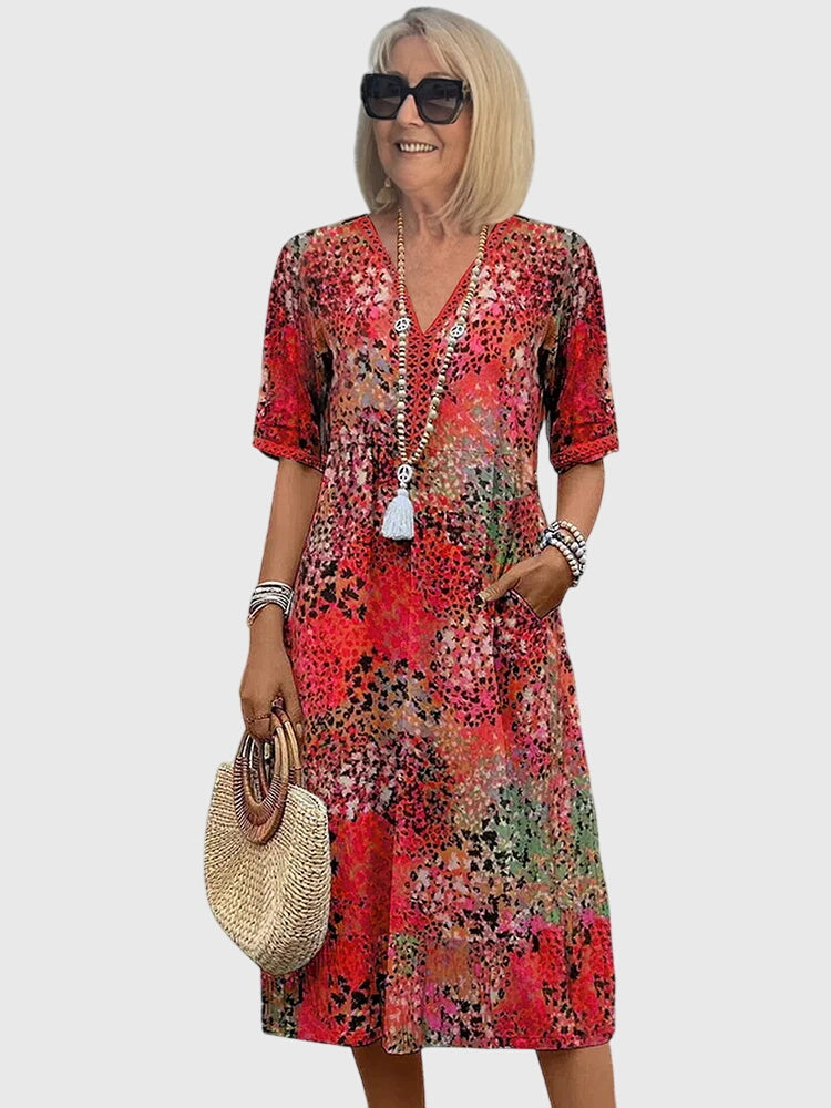 Vestido midi para mujer en corte A con escote en V