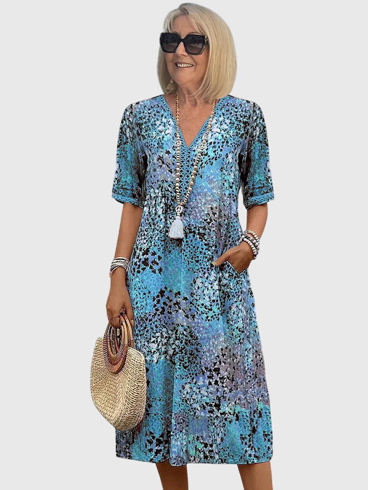 Vestido midi para mujer en corte A con escote en V