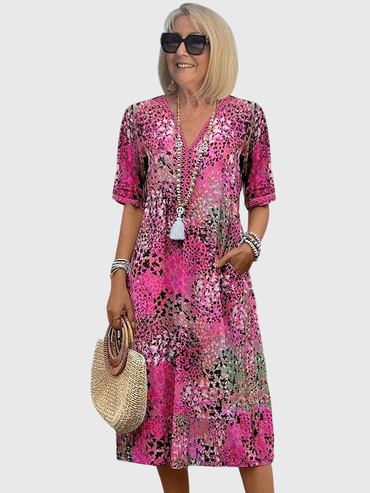 Vestido midi para mujer en corte A con escote en V