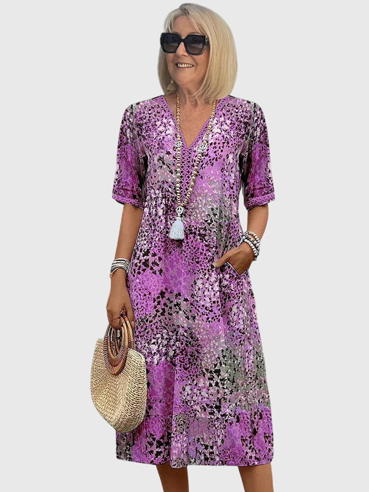 Vestido midi para mujer en corte A con escote en V