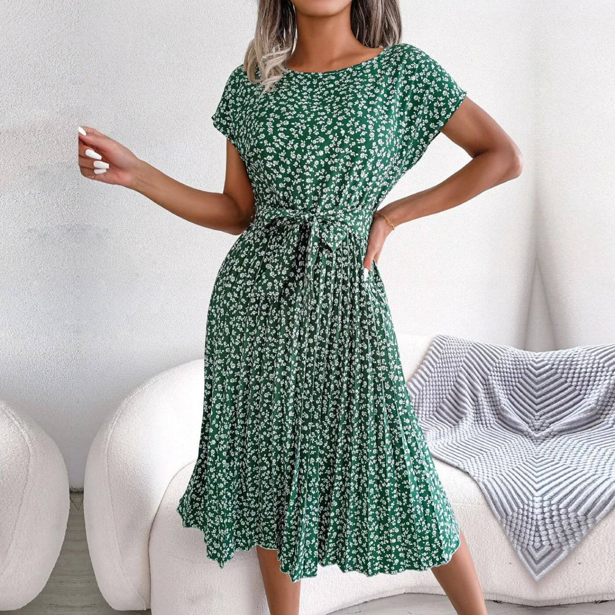 Vestido Midi para Mujer en Línea A con Plisado