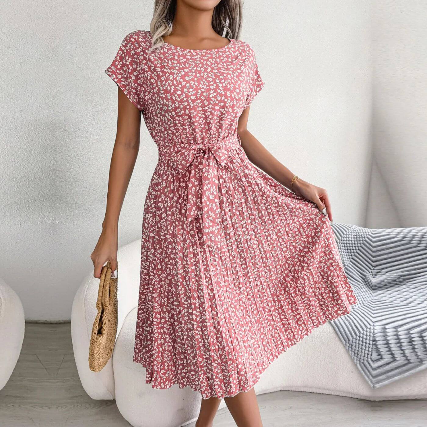 Vestido Midi para Mujer en Línea A con Plisado
