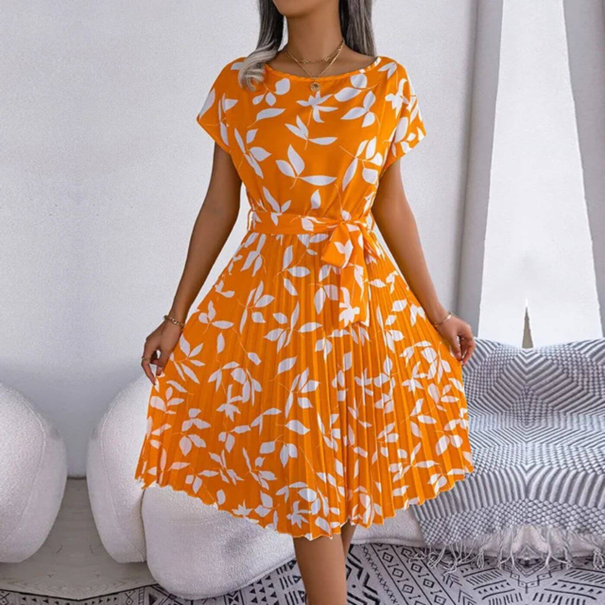Vestido Midi para Mujer en Línea A con Plisado