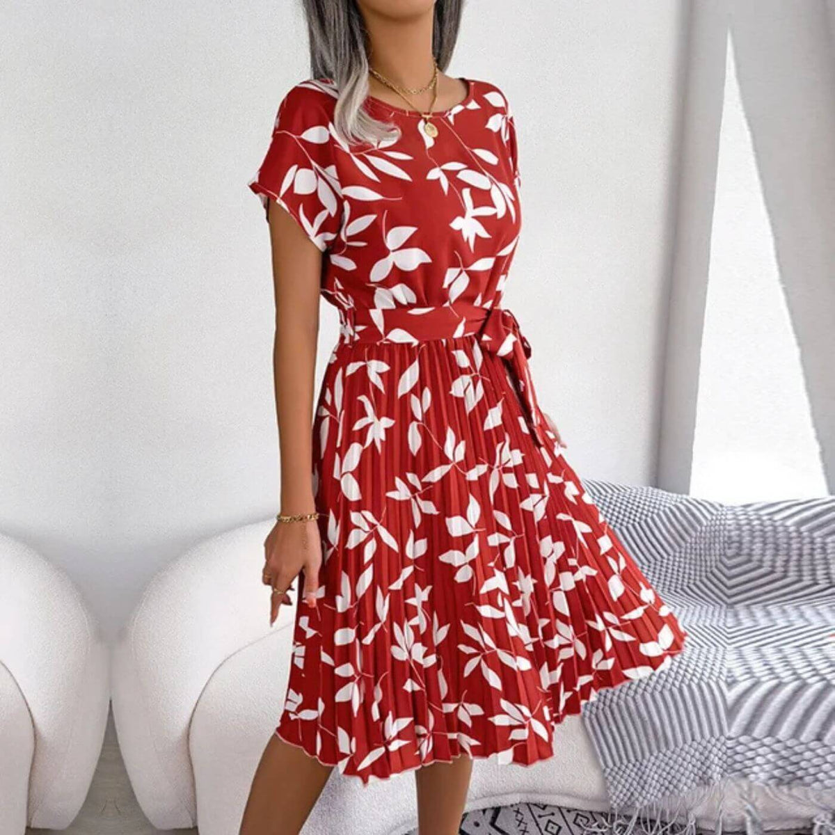 Vestido Midi para Mujer en Línea A con Plisado
