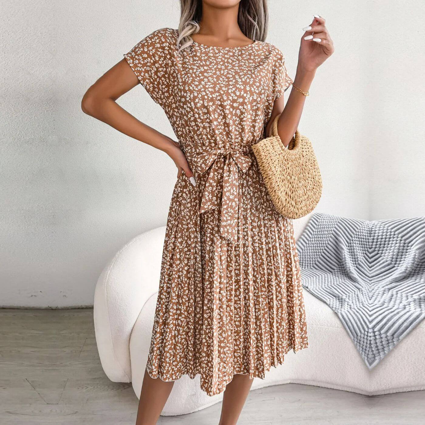 Vestido Midi para Mujer en Línea A con Plisado