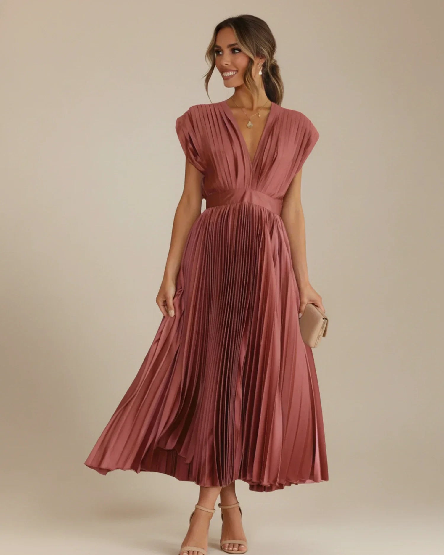 Vestido midi plisado corte en A para mujer