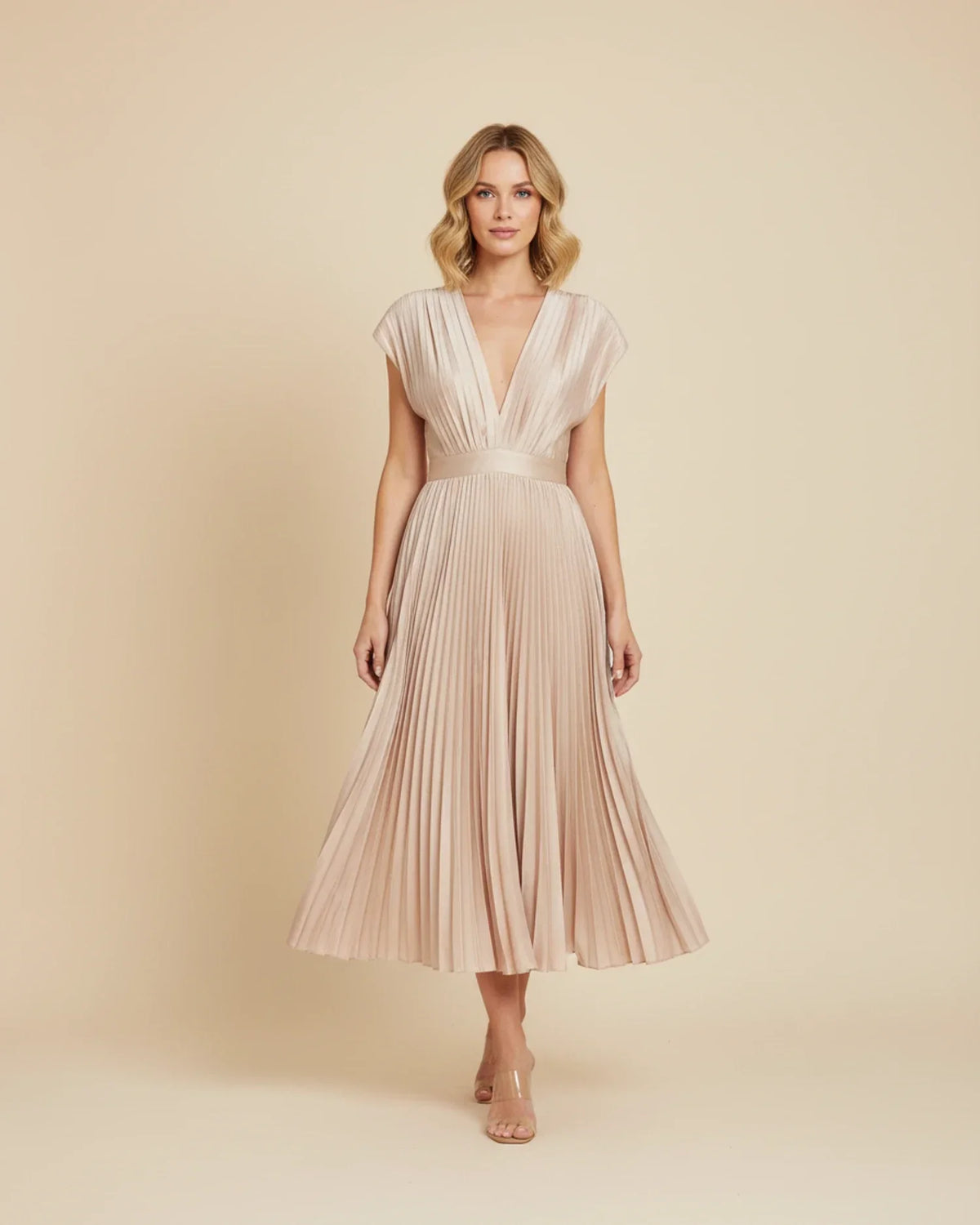Vestido midi plisado corte en A para mujer