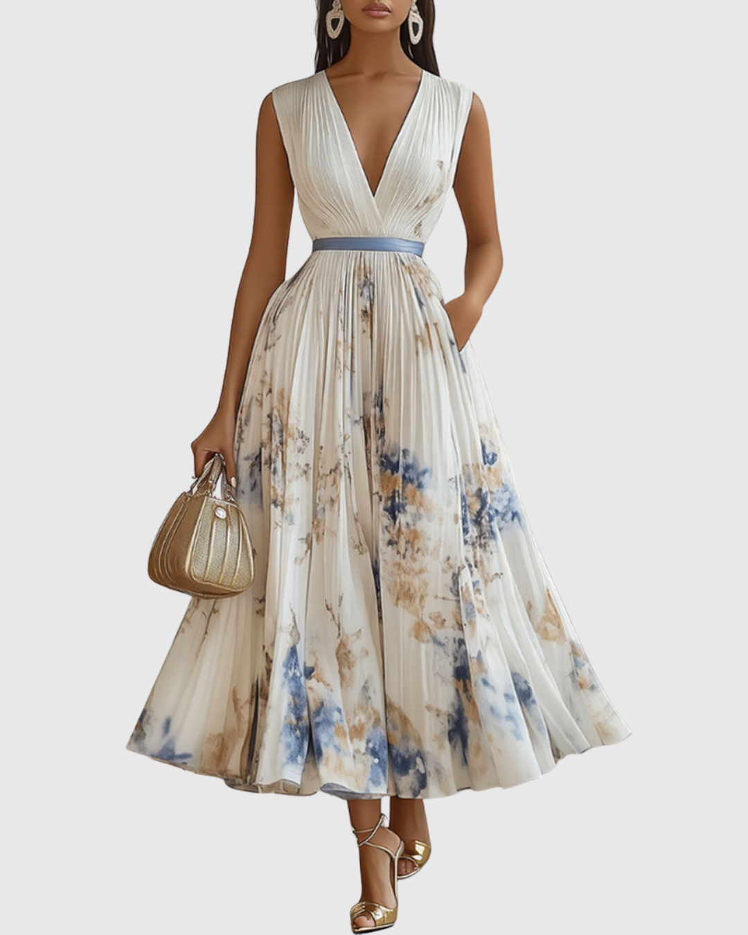 Vestido midi sin mangas con corte en A para mujer