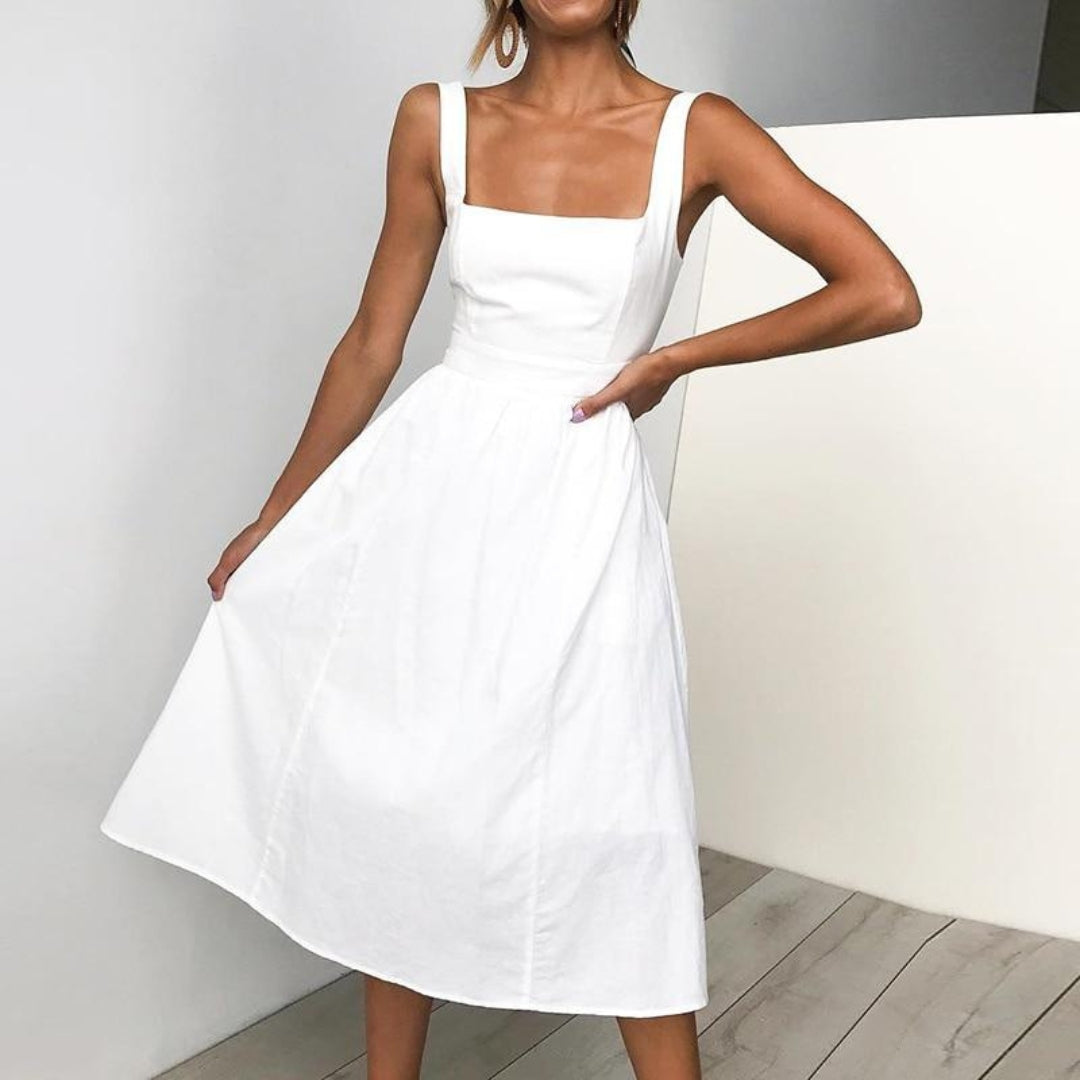 Vestido midi sin mangas con corte en A para mujer