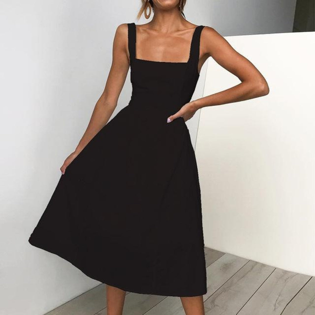 Vestido midi sin mangas con corte en A para mujer
