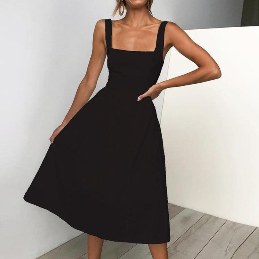 Vestido midi sin mangas con corte en A para mujer