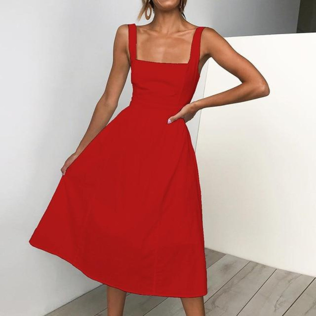 Vestido midi sin mangas con corte en A para mujer