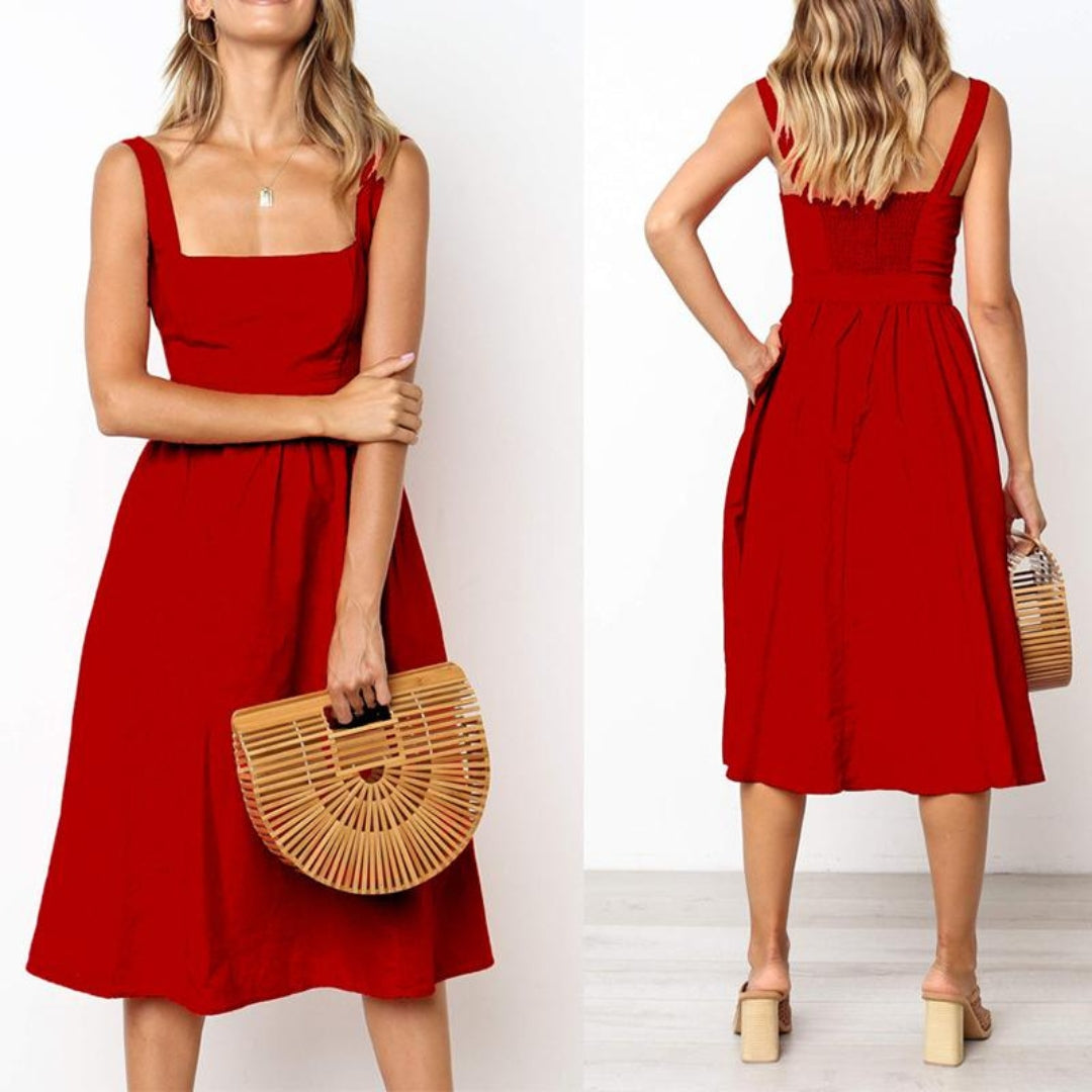 Vestido midi sin mangas con corte en A para mujer
