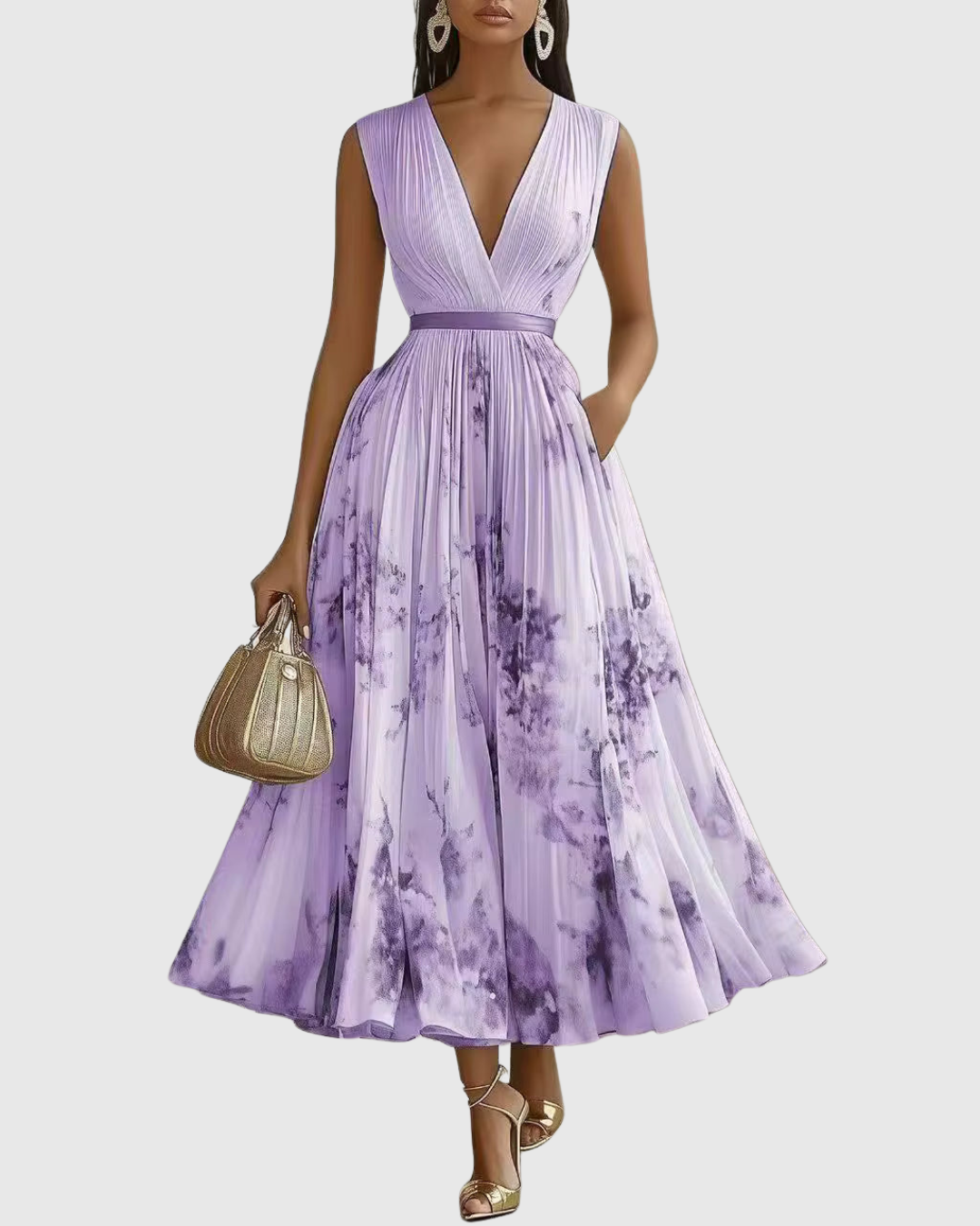 Vestido midi sin mangas con corte en A para mujer