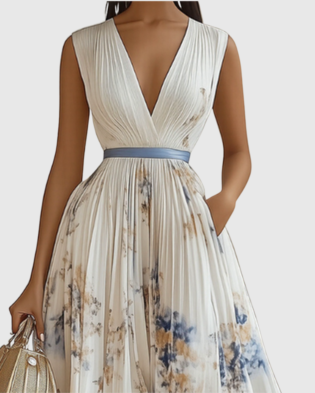 Vestido midi sin mangas con corte en A para mujer
