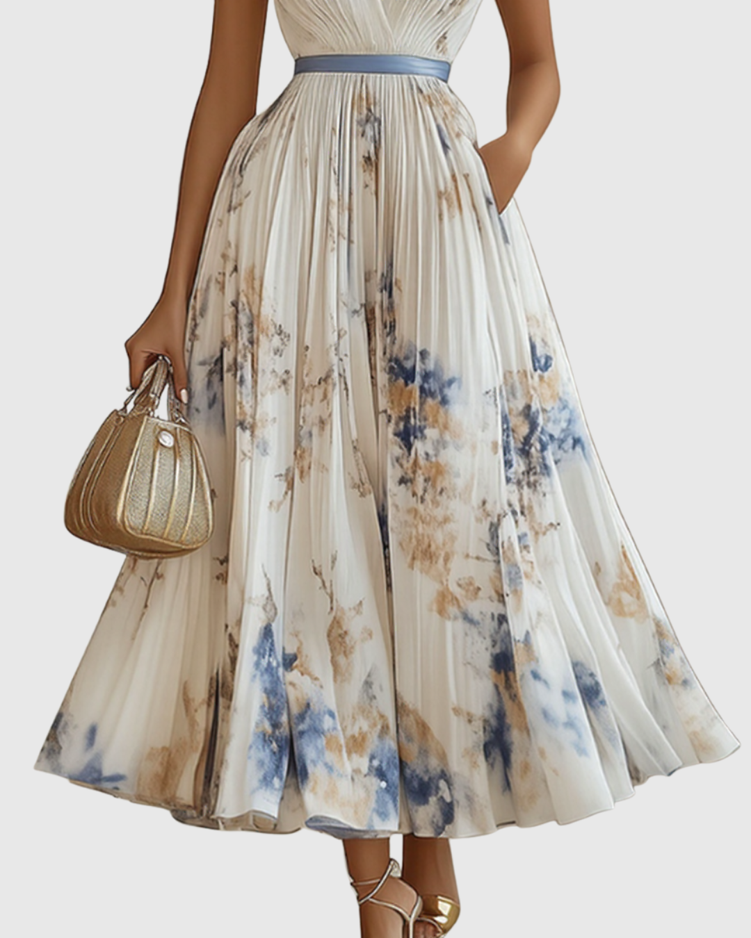 Vestido midi sin mangas con corte en A para mujer