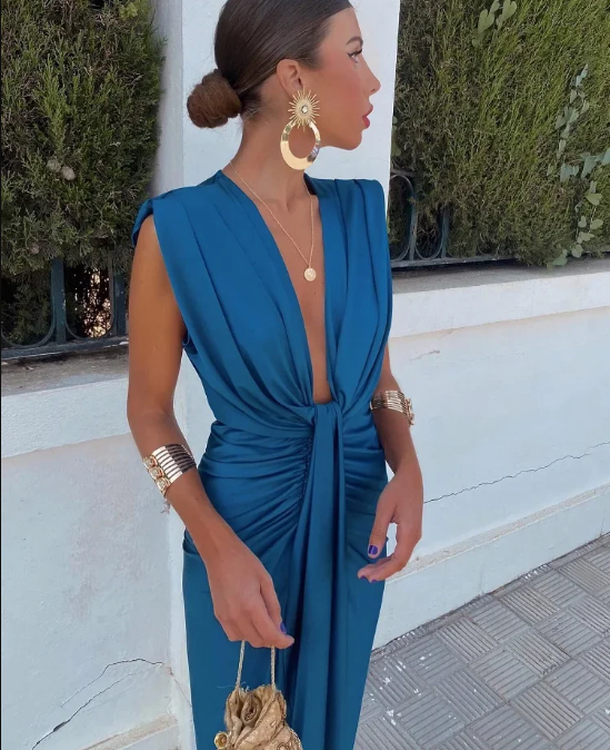 Vestido Midi Sin Mangas con Escote en V para Mujer