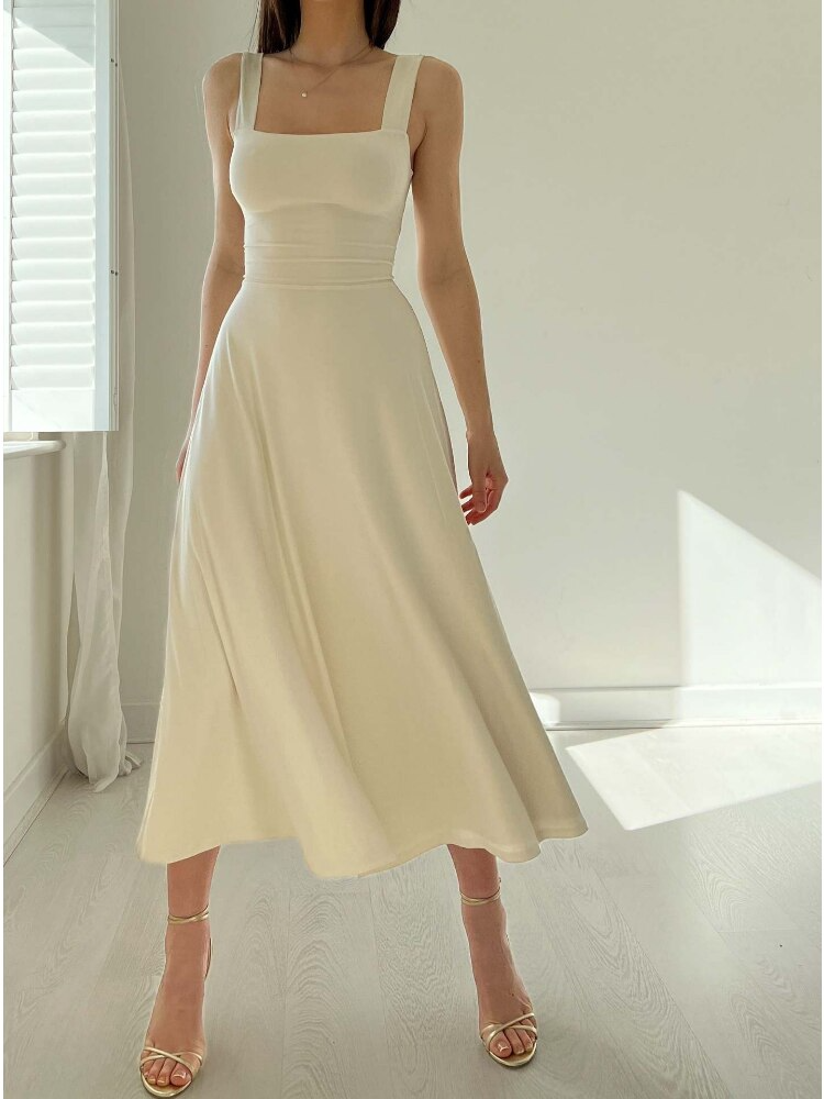 Vestido midi sin mangas de corte en A para mujer