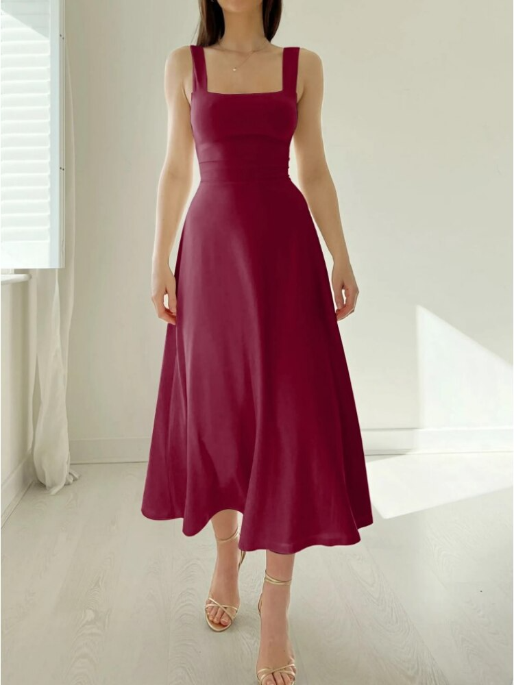 Vestido midi sin mangas de corte en A para mujer