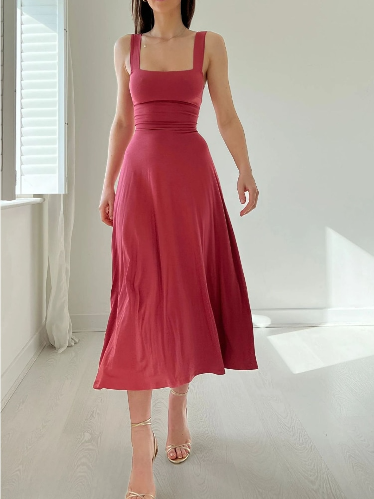 Vestido midi sin mangas de corte en A para mujer