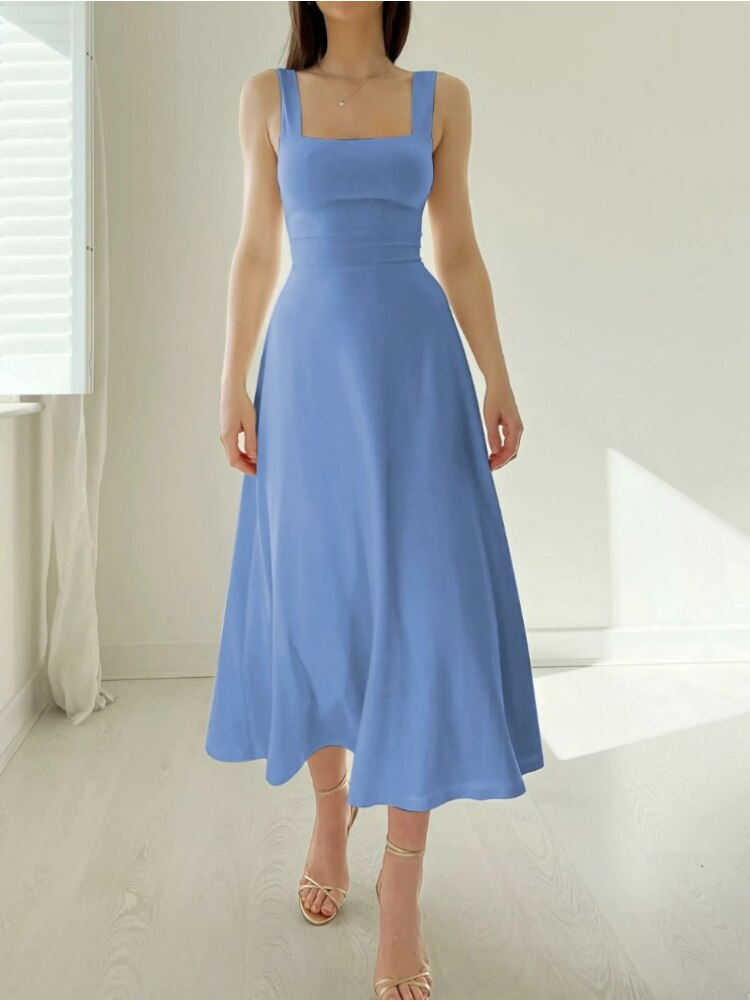 Vestido midi sin mangas de corte en A para mujer