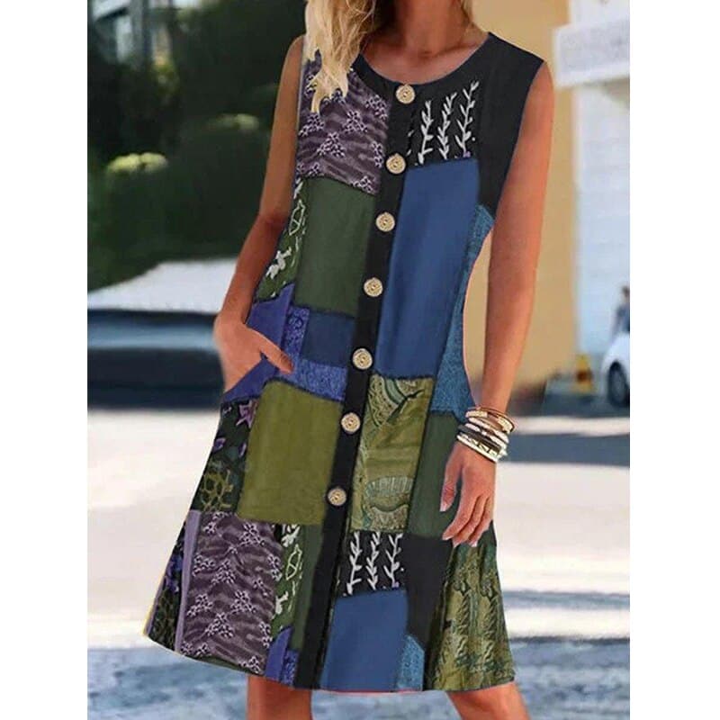 Vestido midi sin mangas en línea A para mujer