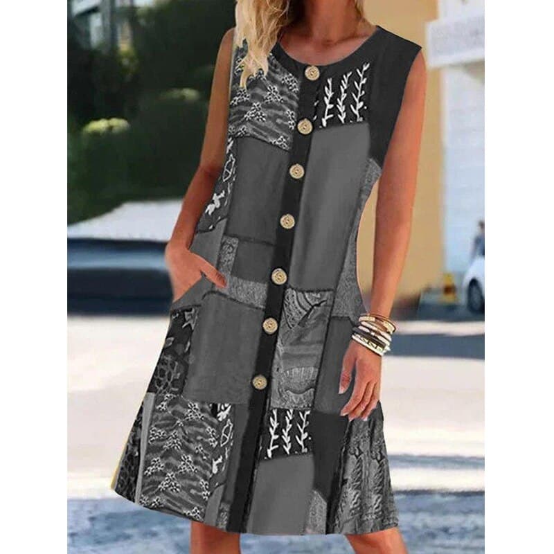 Vestido midi sin mangas en línea A para mujer