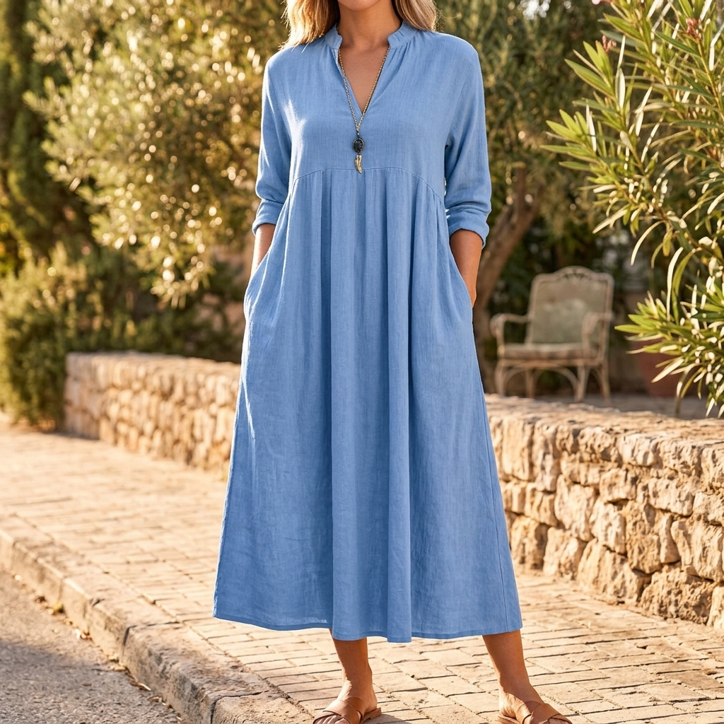 Vestido midi suave para mujer con bolsillos