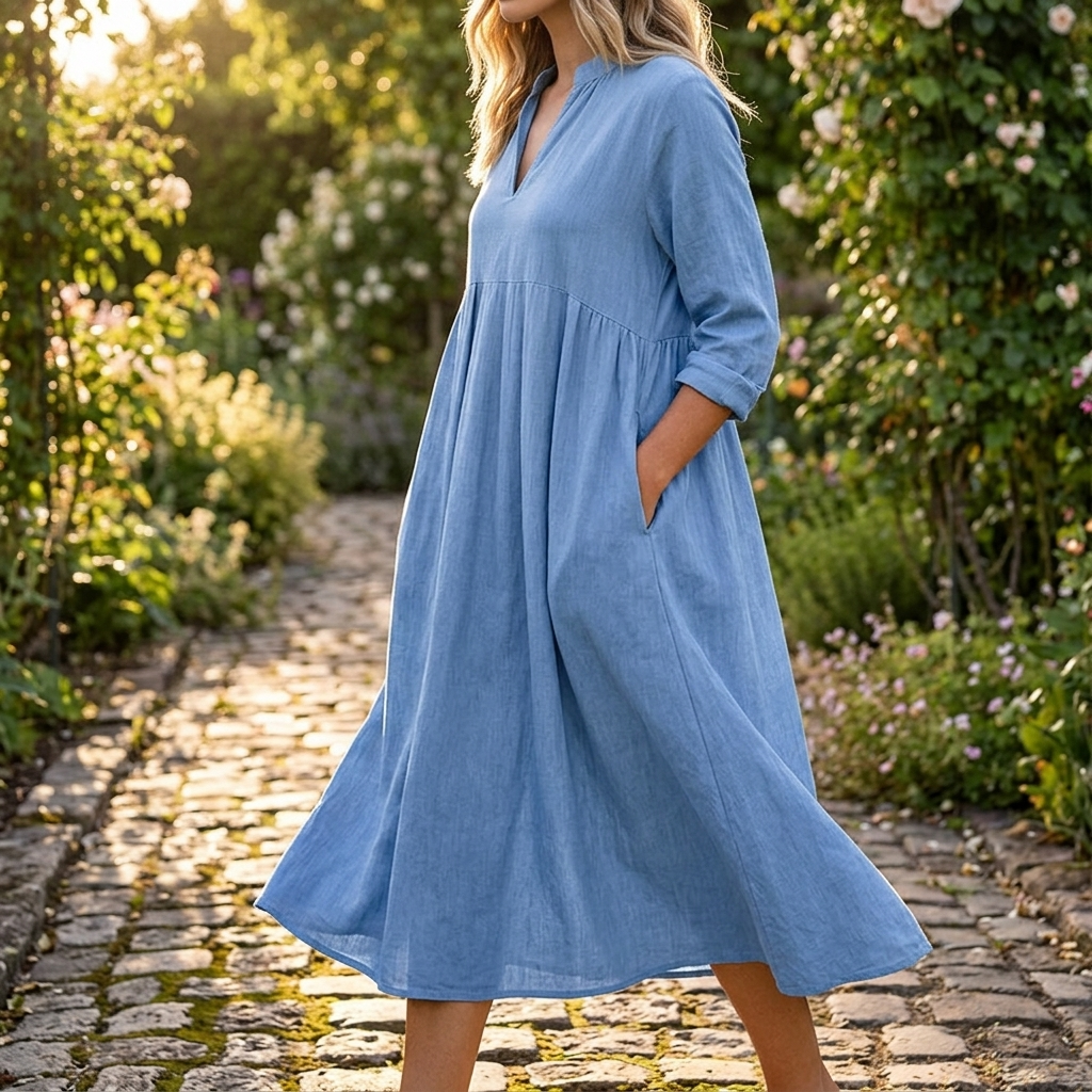 Vestido midi suave para mujer con bolsillos