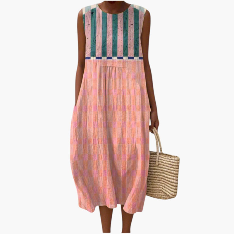 Vestido para mujer sin mangas de mezcla de lino con dobladillo recto