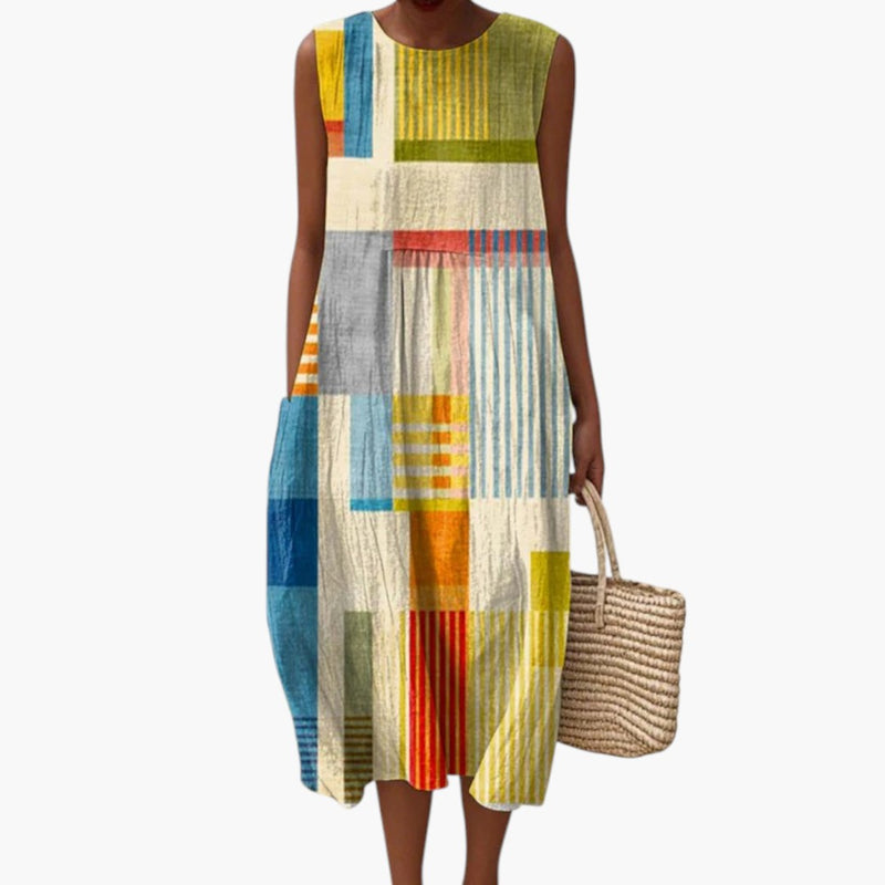 Vestido para mujer sin mangas en mezcla de lino de corte holgado