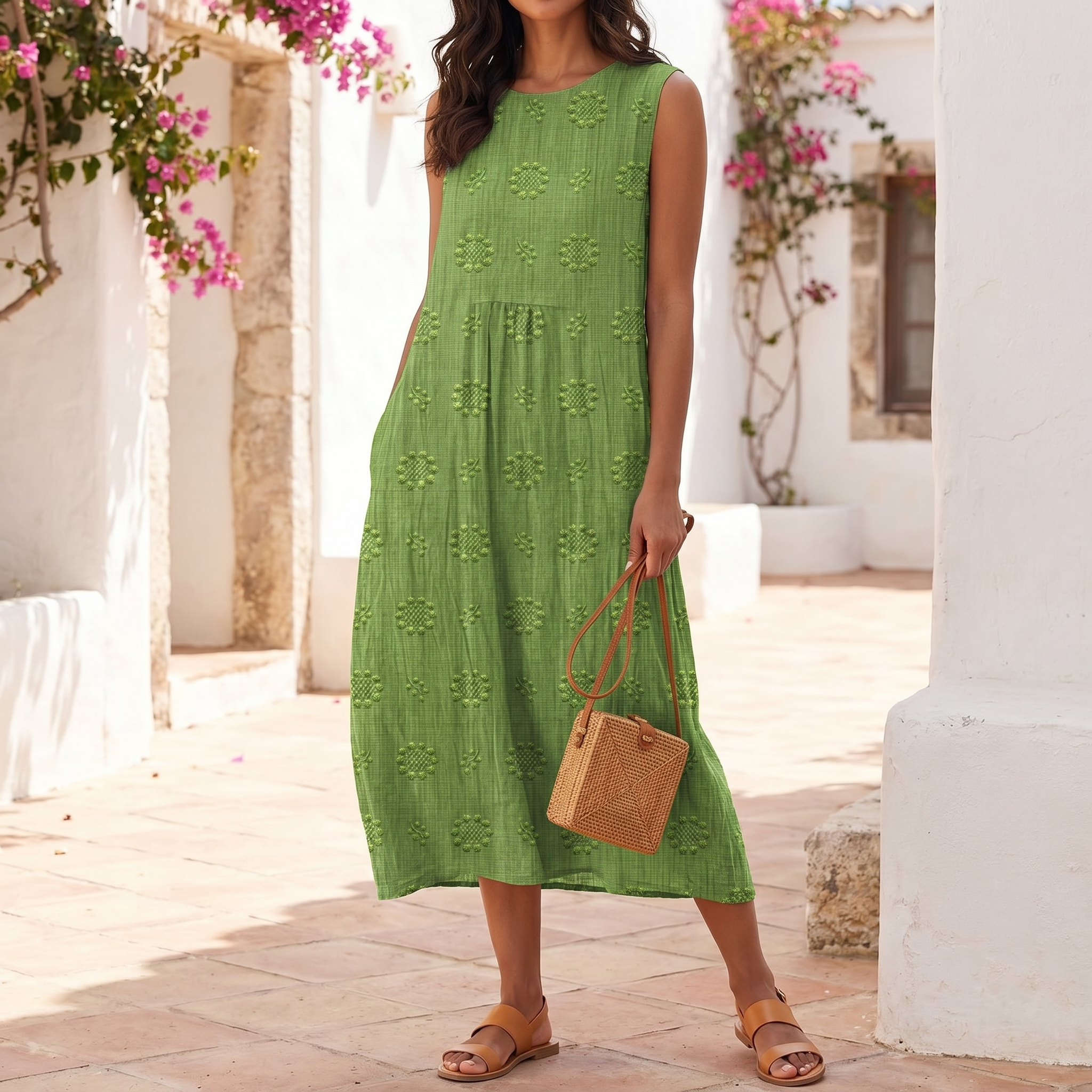 Vestido sin mangas bordado para mujer | Vestido maxi ligero de verano