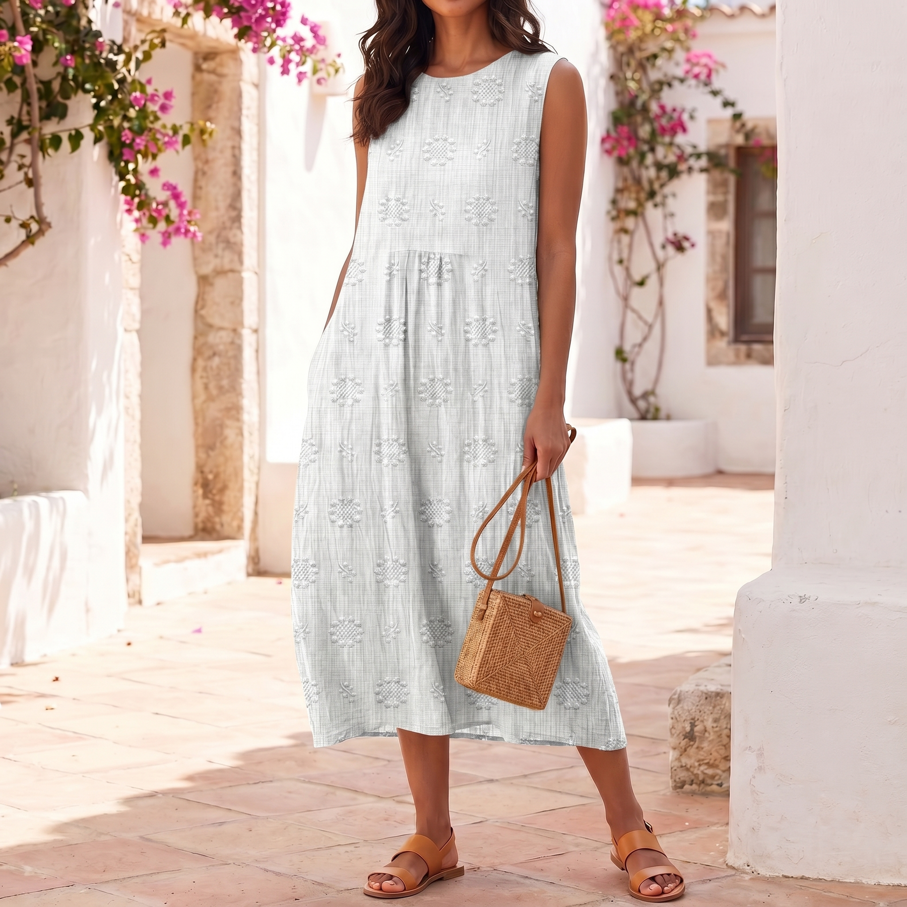 Vestido sin mangas bordado para mujer | Vestido maxi ligero de verano