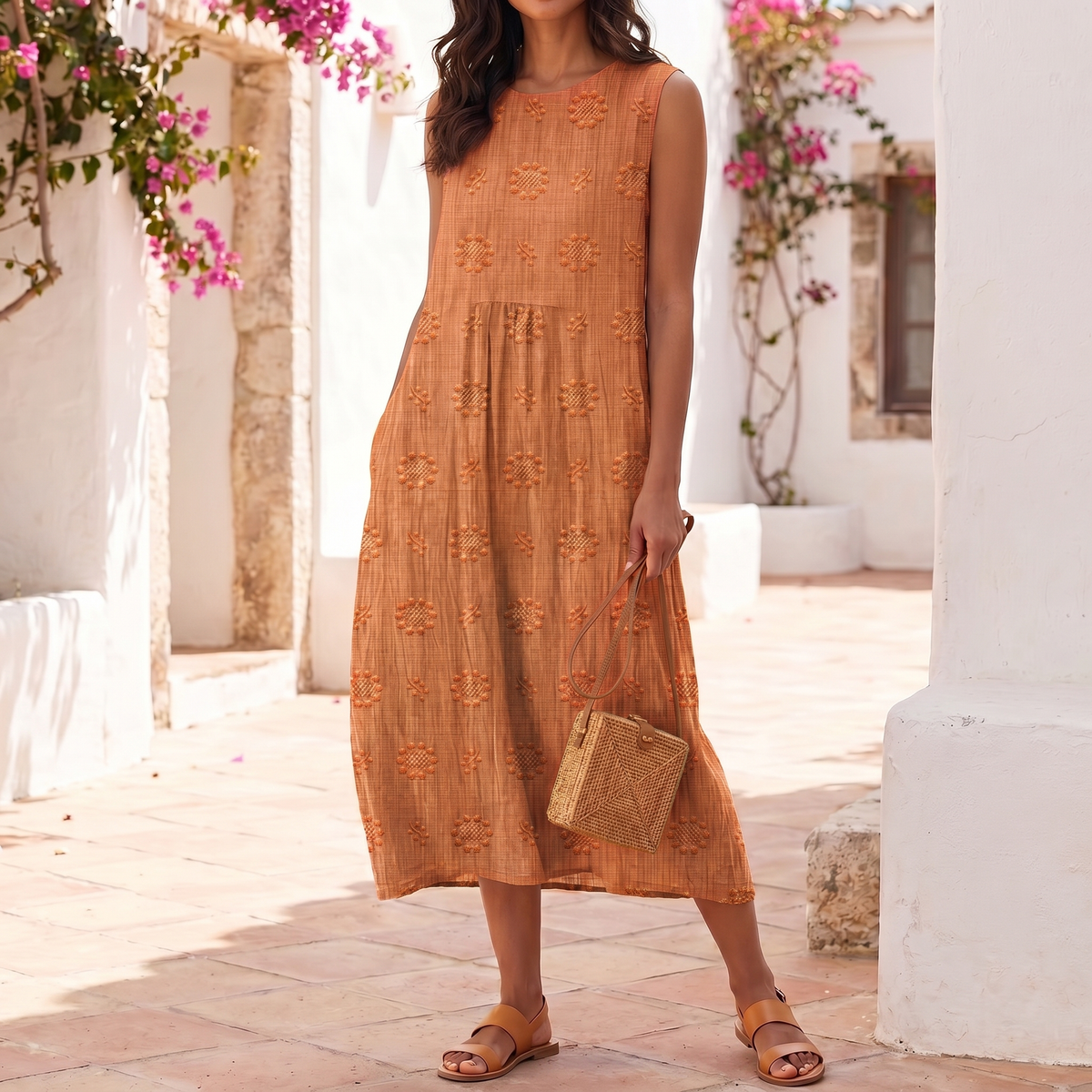 Vestido sin mangas bordado para mujer | Vestido maxi ligero de verano