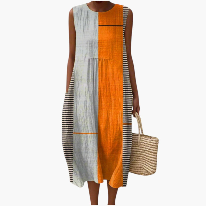 Vestido sin mangas de mezcla de lino para mujer de corte holgado