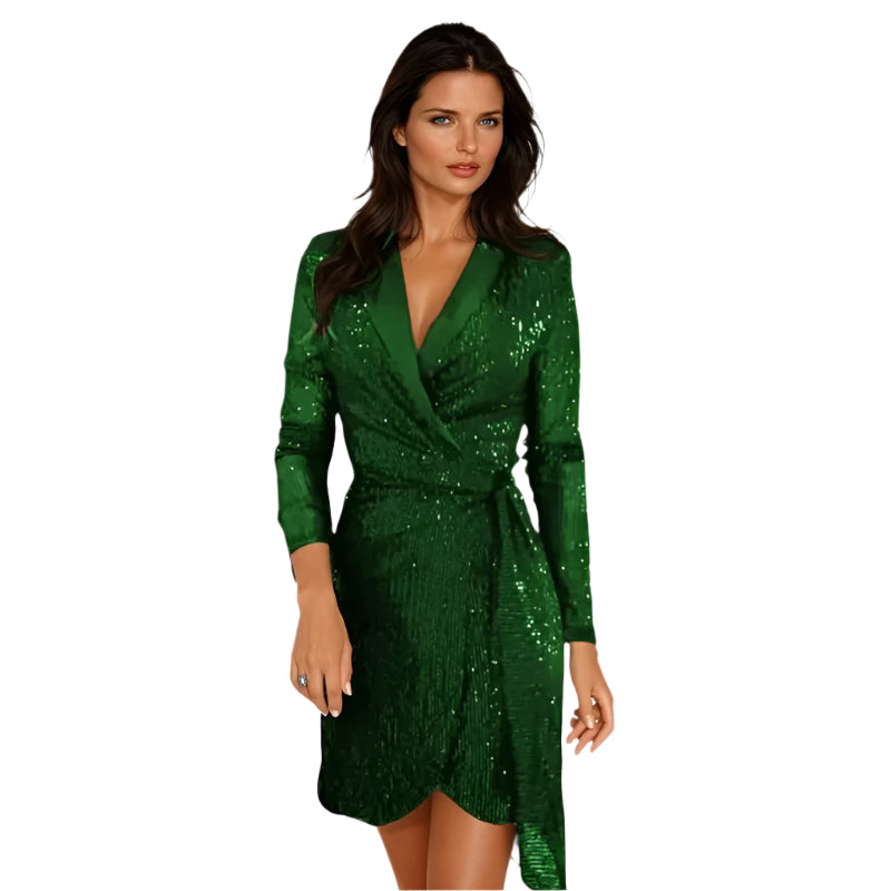 Vestido tipo blazer para mujer con detalles brillantes, estilo atemporal y tejido cómodo